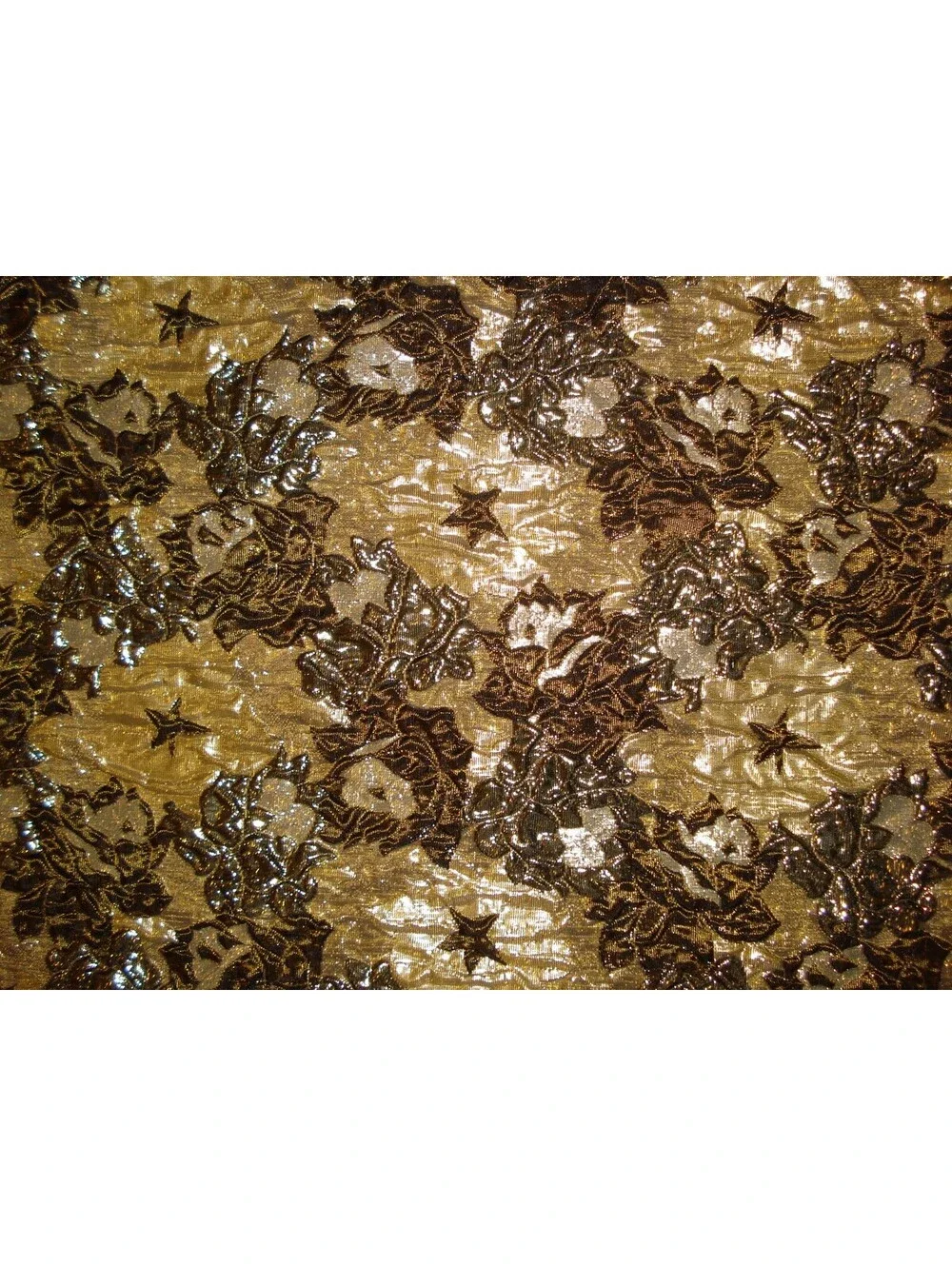 Over 5 Yards of Vintage Gold & Black Metallic Floral Print Brocade Lame Organza